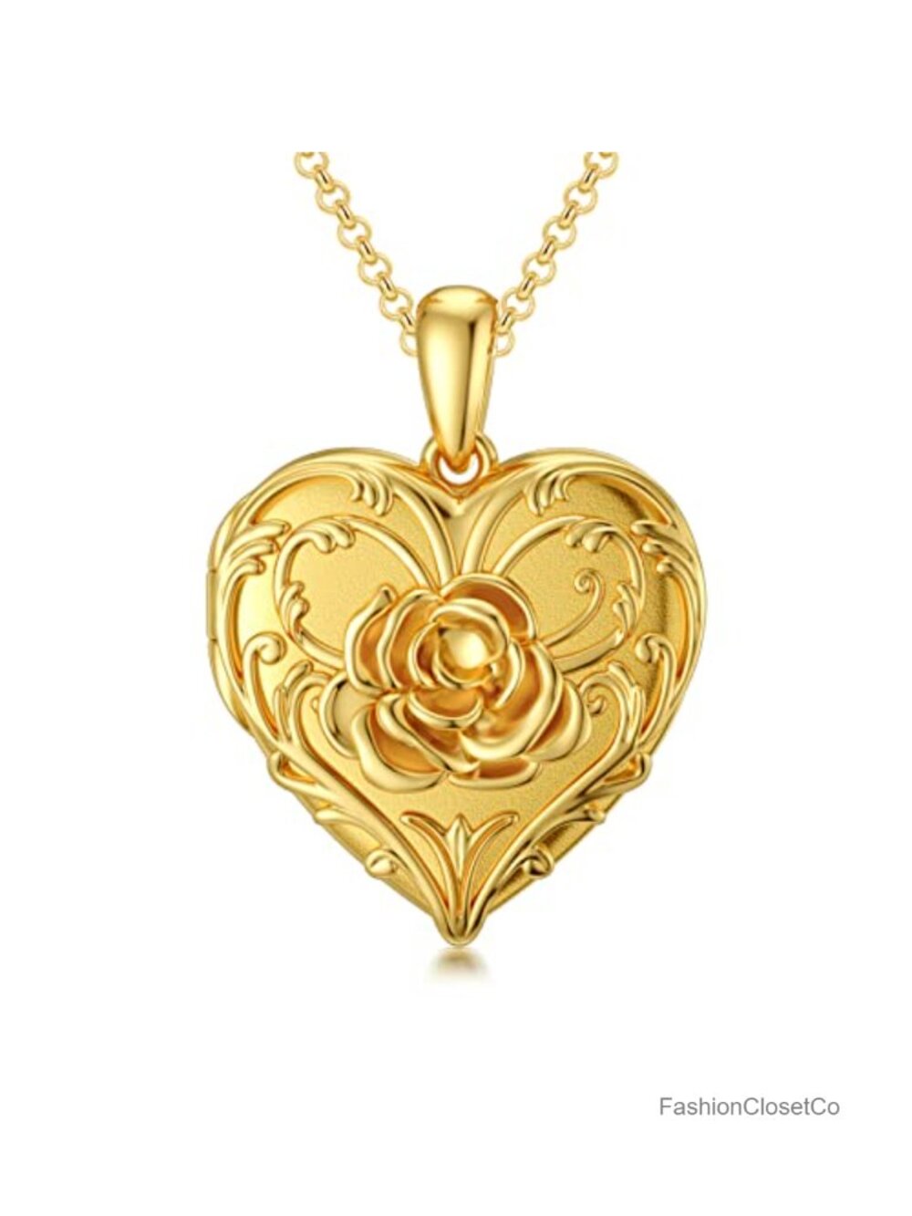 18k Gold Plated Silver Photo Locket Necklace with Heart Shape, Holds Pictures,